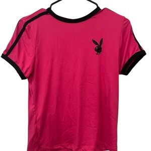 Playboy Pink Ringer T-Shirt Black Trim Bunny‎ Logo